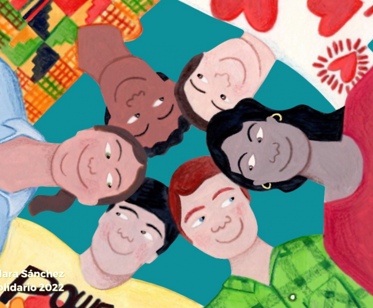 Ilustración donde se ven las caras de diversas personas unidas en círculo