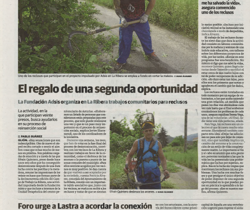 Noticia sobre El Campo de Trabajo La Ribera de Fundación Adsis Asturias en El Comercio