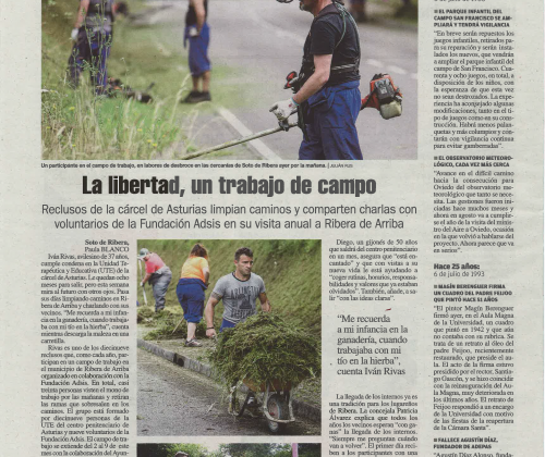 Noticia sobre El Campo de Trabajo La Ribera de Fundación Adsis Asturias en LNE